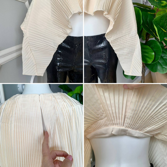 GIA Studios Plissé Taffeta Cropped Cape Top in Ivory Size Medium - Picture 5 of 12